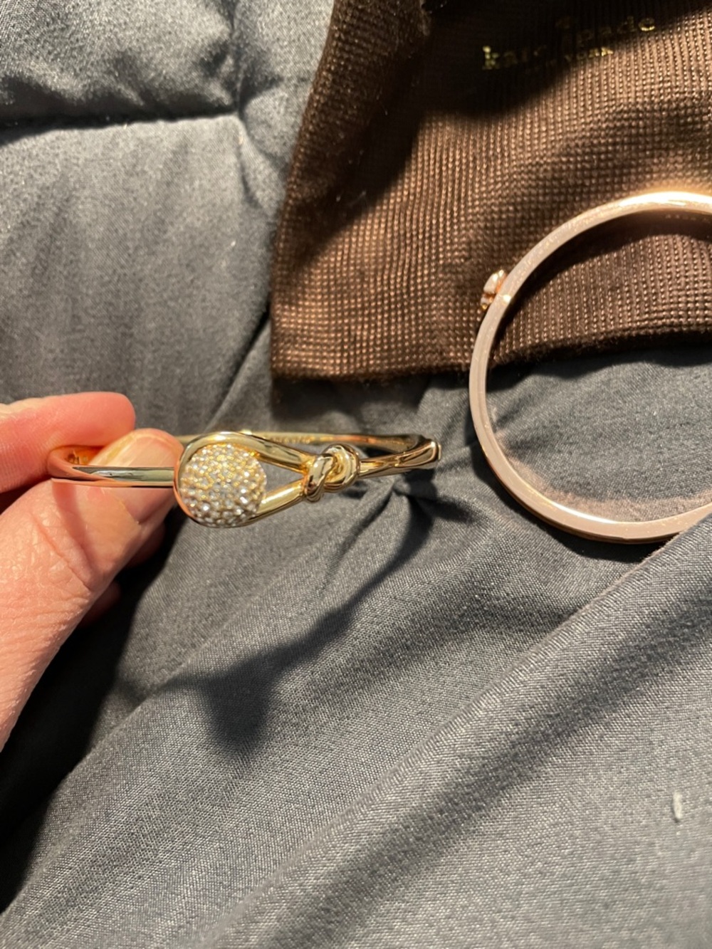 kate spade Gold Crystal Knot Bangle and bangle with heart
